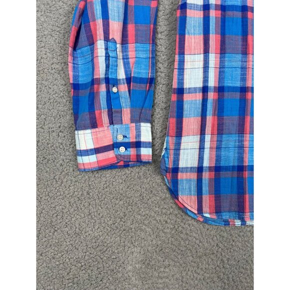 J. Crew Women’s 1/4 Button Down Plaid Top Shirt Red Blue Multicolor XL Cotton - Picture 4 of 10
